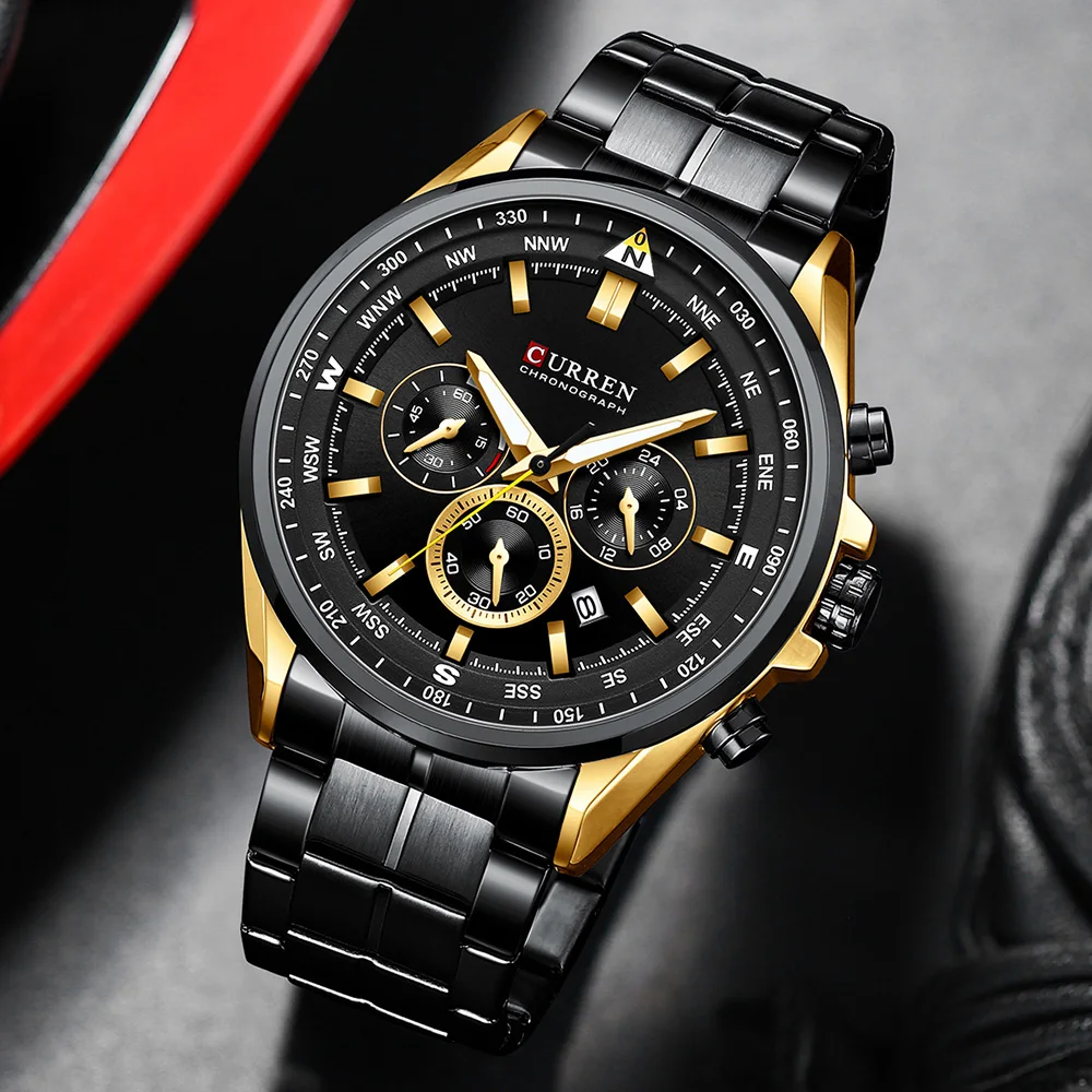 CURREN Luxury Brand Watches for Men Casual Sporty Quartz Wristwatch with Stainless Steel Band Chronograph Clock Male Silver