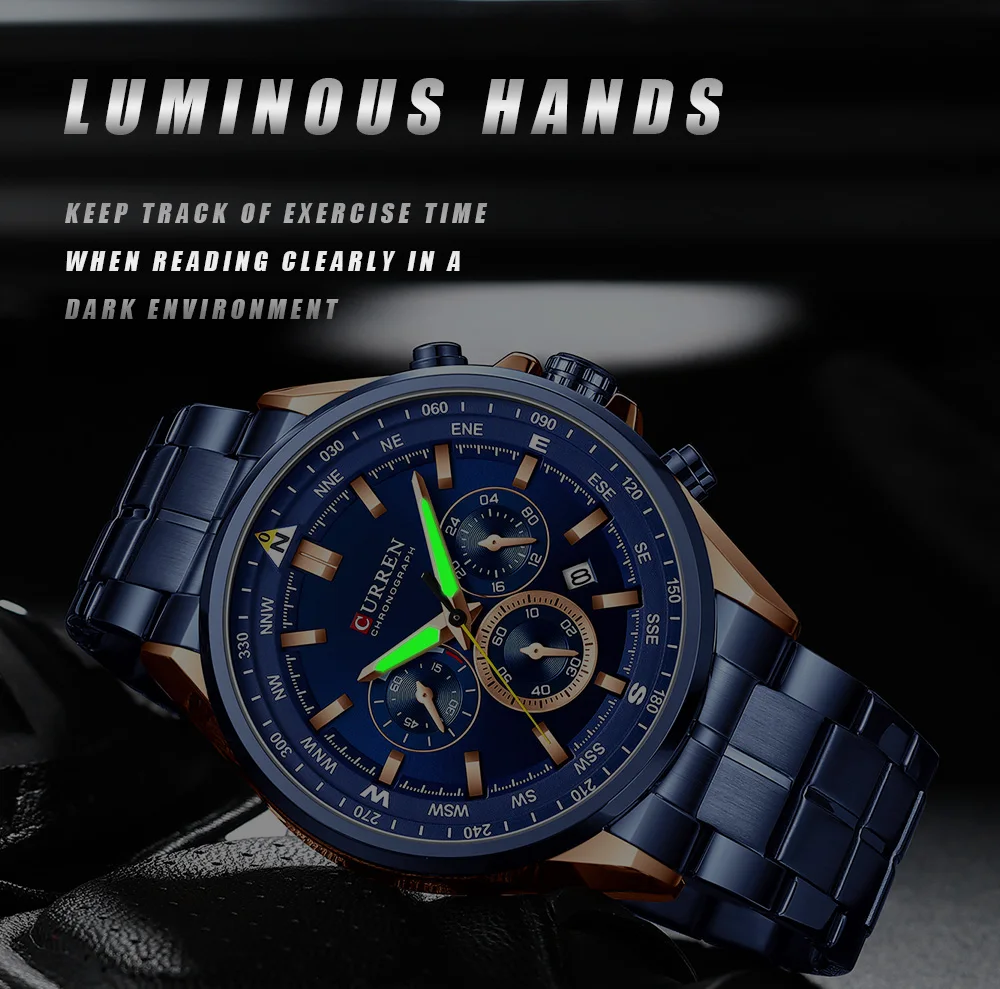 CURREN Luxury Brand Watches for Men Casual Sporty Quartz Wristwatch with Stainless Steel Band Chronograph Clock Male Silver
