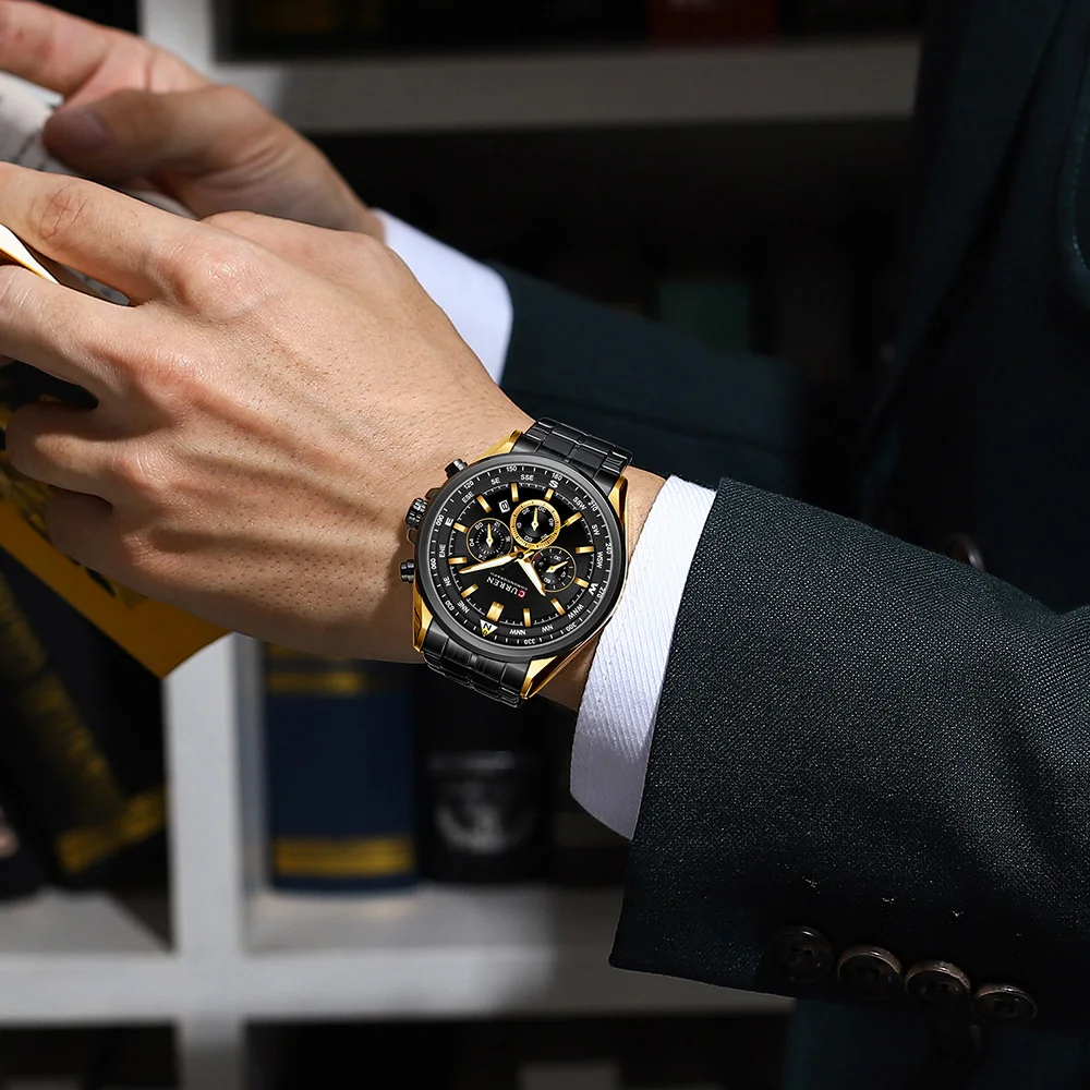CURREN Luxury Brand Watches for Men Casual Sporty Quartz Wristwatch with Stainless Steel Band Chronograph Clock Male Silver