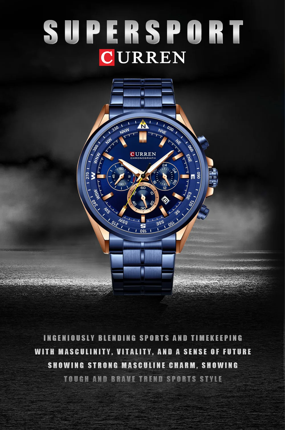 CURREN Luxury Brand Watches for Men Casual Sporty Quartz Wristwatch with Stainless Steel Band Chronograph Clock Male Silver