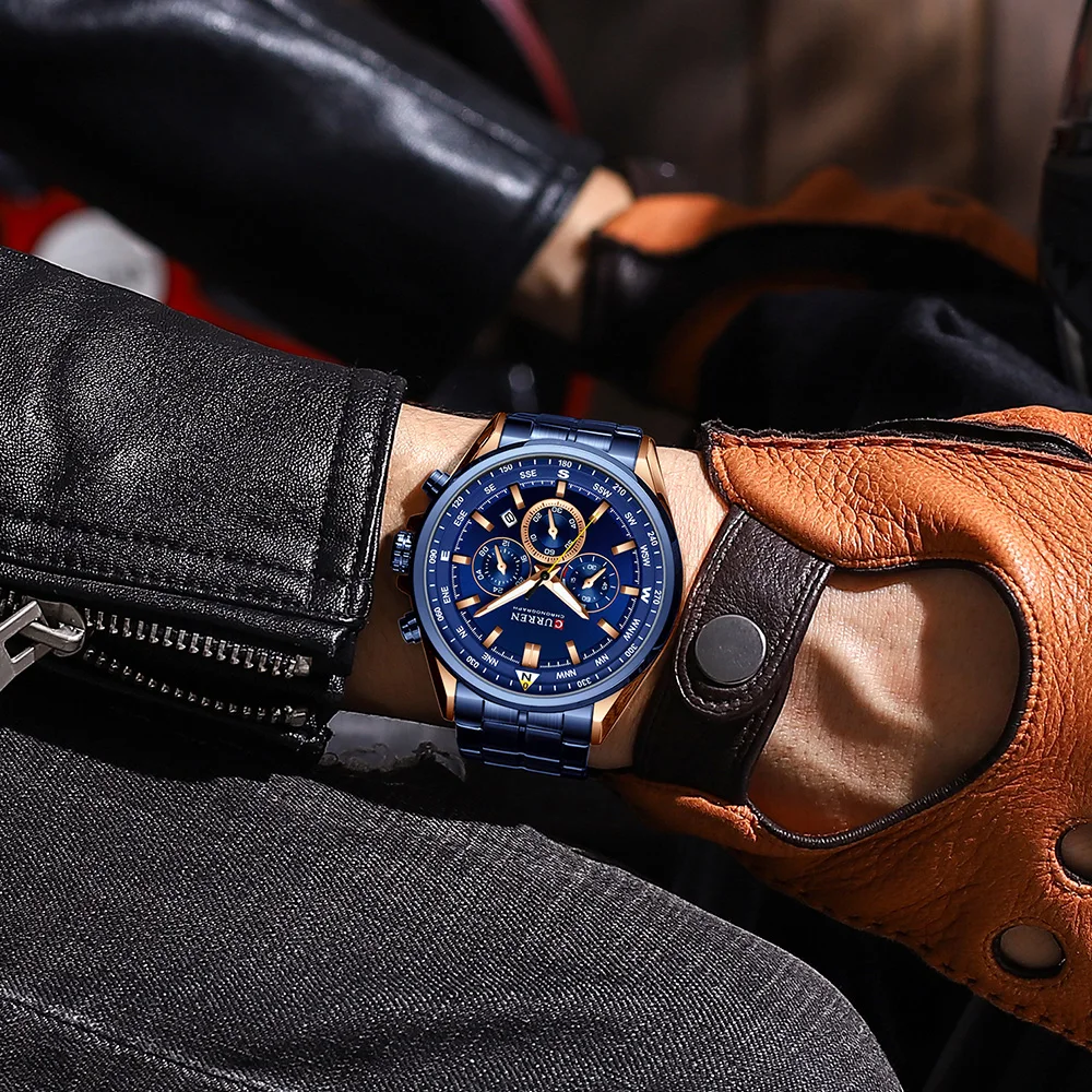 CURREN Luxury Brand Watches for Men Casual Sporty Quartz Wristwatch with Stainless Steel Band Chronograph Clock Male Silver