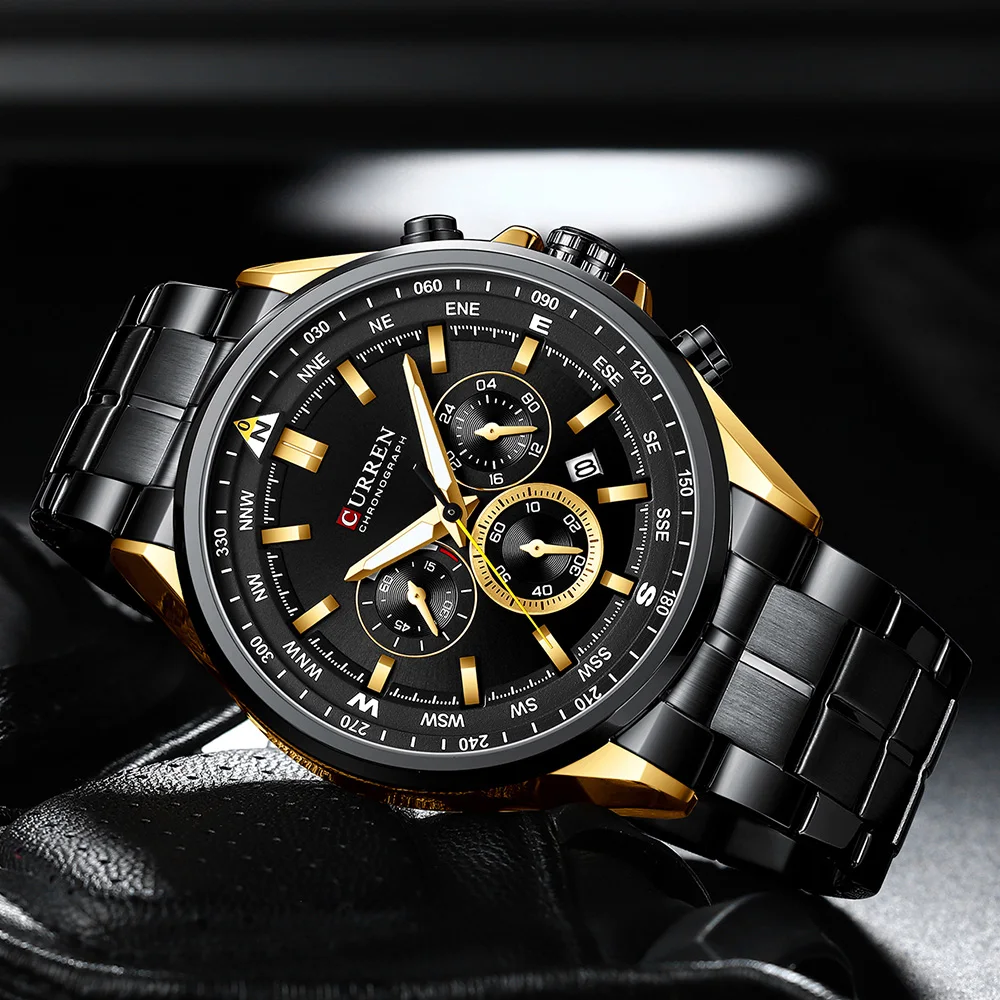 CURREN Luxury Brand Watches for Men Casual Sporty Quartz Wristwatch with Stainless Steel Band Chronograph Clock Male Silver