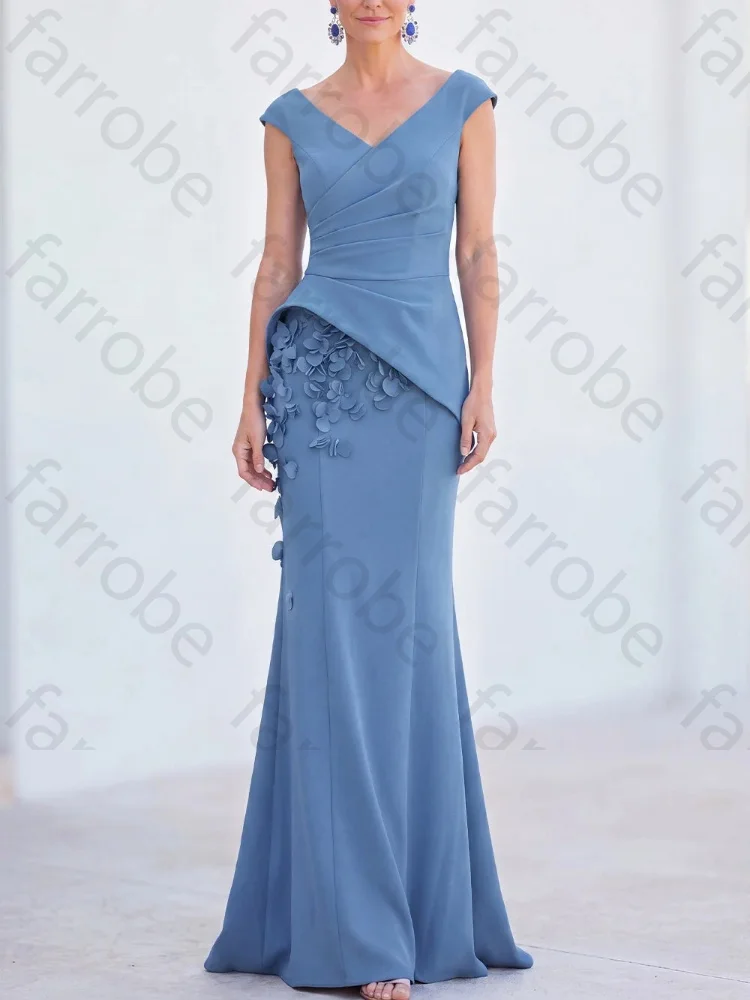 Customized Mermaid V-Neck Cap Sleeves Ruched Mother of The Bride Dresses Elegant Evening Dress Sexy High Quality Prom Party Gown