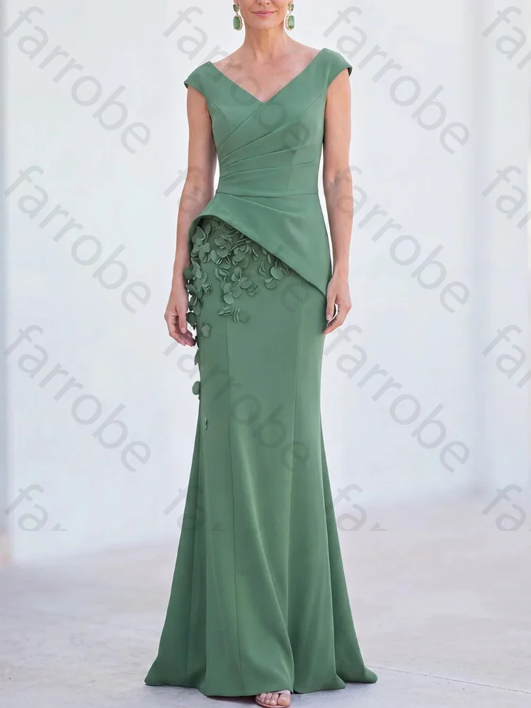 Customized Mermaid V-Neck Cap Sleeves Ruched Mother of The Bride Dresses Elegant Evening Dress Sexy High Quality Prom Party Gown