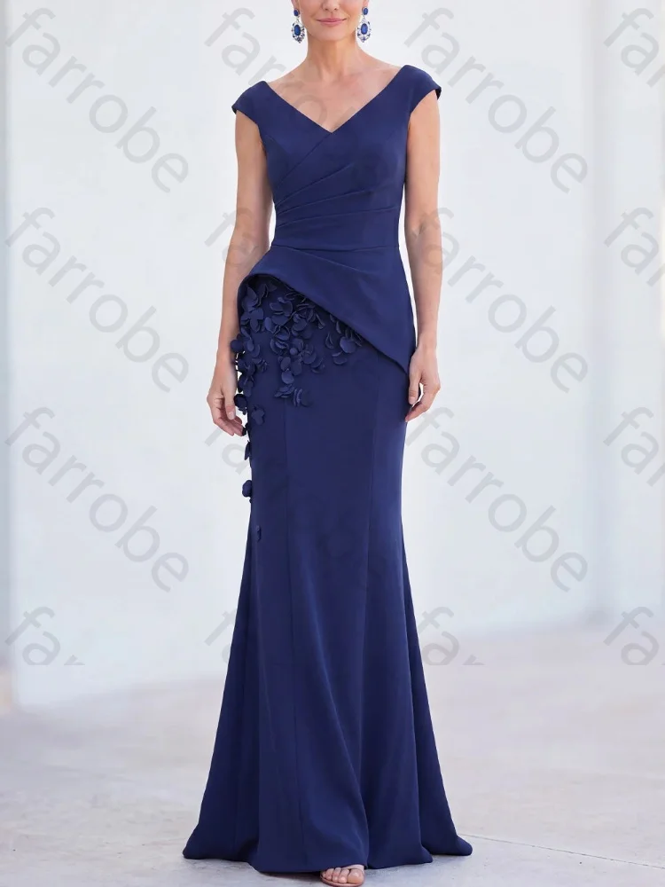 Customized Mermaid V-Neck Cap Sleeves Ruched Mother of The Bride Dresses Elegant Evening Dress Sexy High Quality Prom Party Gown