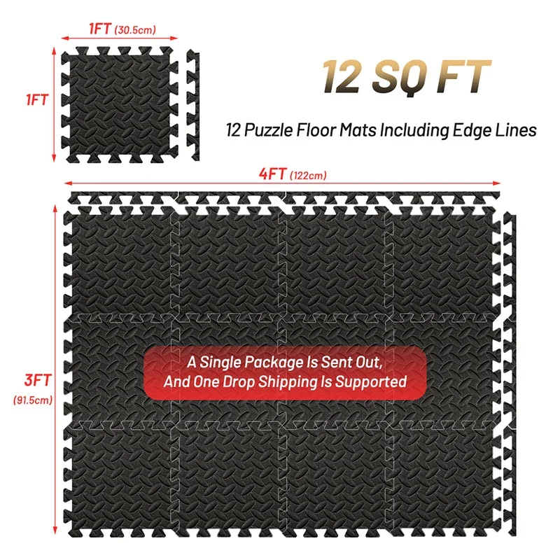 Gym Floor Mat for Home Workout Anti-Slip Rubber Exercise Mat with Interlocking Design, Durable Fitness Rug Weightlifting & Yoga