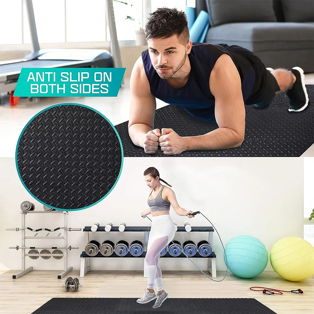 Gym Floor Mat for Home Workout Anti-Slip Rubber Exercise Mat with Interlocking Design, Durable Fitness Rug Weightlifting & Yoga