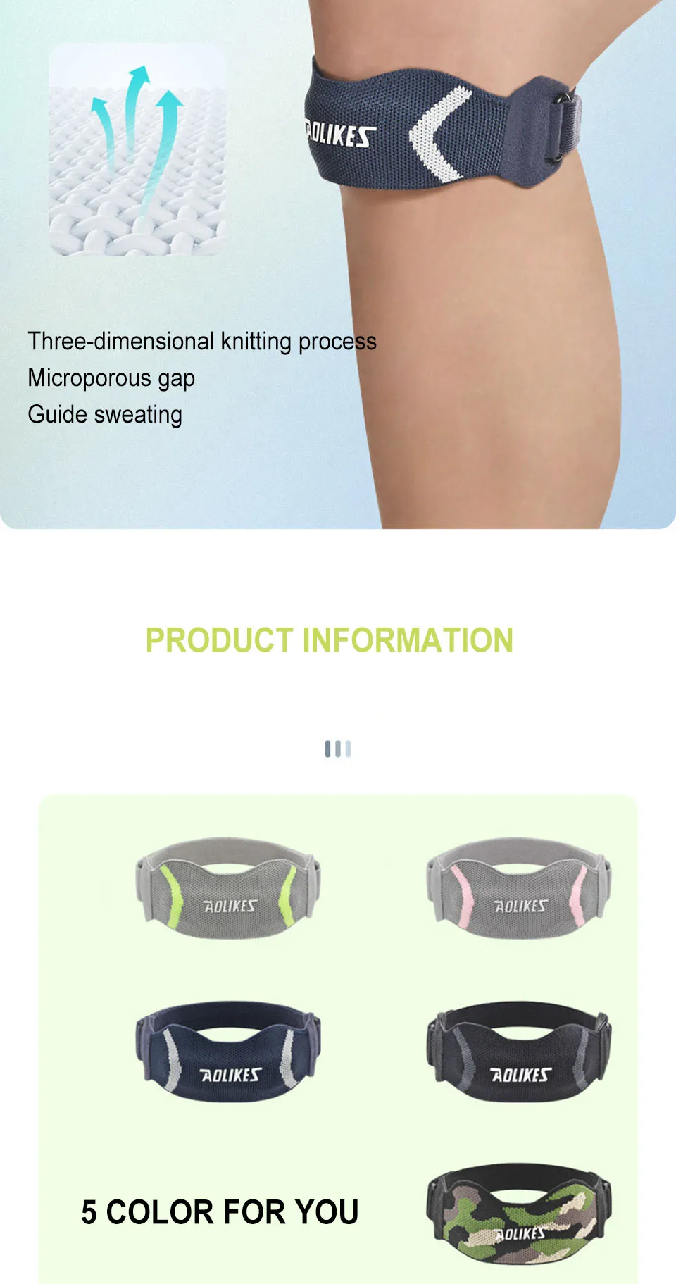 AOLIKES 1 Pair Sports Patella Strap Knee Brace Support for Arthritis,ACL,Running,Basketball,Sports,Knee Brace for Hiking, Soccer