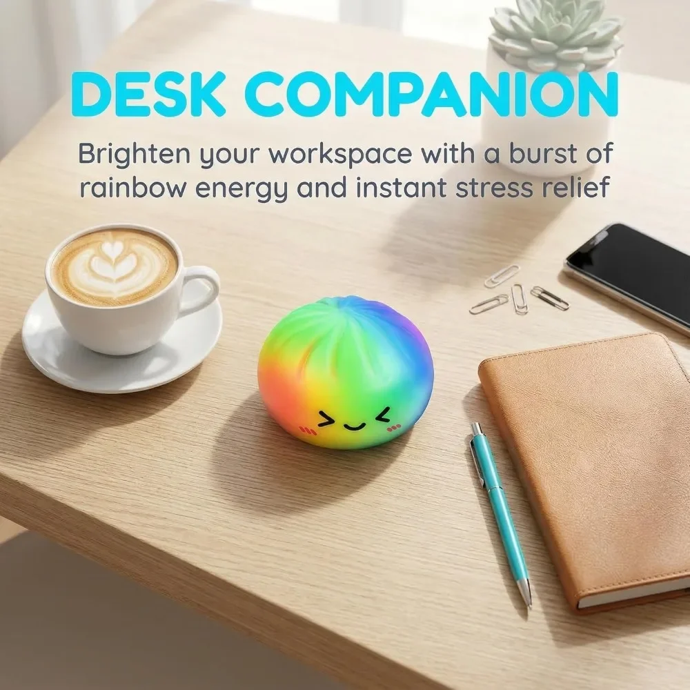Rainbow Dumpling Squishy Toy TPR Slow Rising Stress Reliever Fidget Ball with Steamer Basket Squeeze Toys Gift for Adult