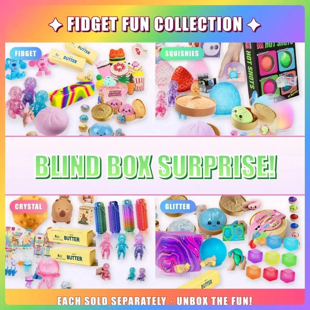 Squishy Squeeze Sensory Fidget Toy Stress Anxiety Relief Cute Rainbow Mystery Blind Box Surprise Pack For Teens Adults Gift