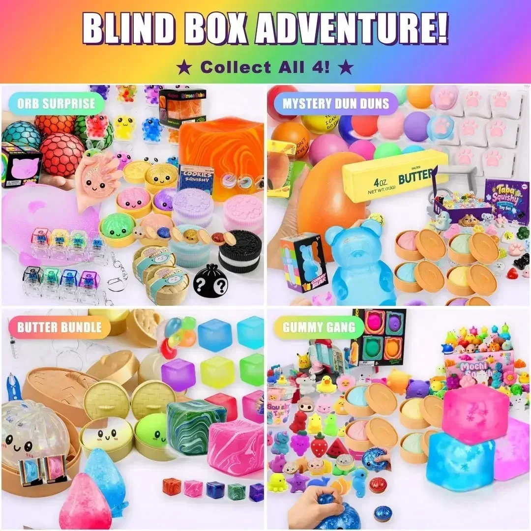 Squishy Squeeze Sensory Fidget Toy Stress Anxiety Relief Cute Rainbow Mystery Blind Box Surprise Pack For Teens Adults Gift