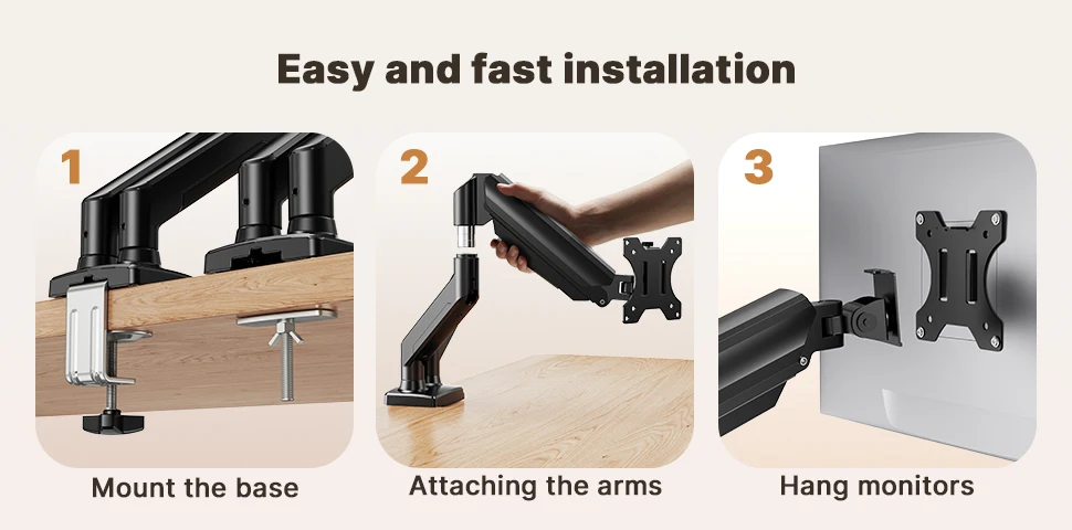 Single Monitor Arm 13-34 Inch, Adjustable Gas Spring Arm, Monitor Desk Mount for 4.4-19lbs, VESA 75/100mm with C-Clamp/Grommet Base, Ergonomic Stand for Work/Gaming