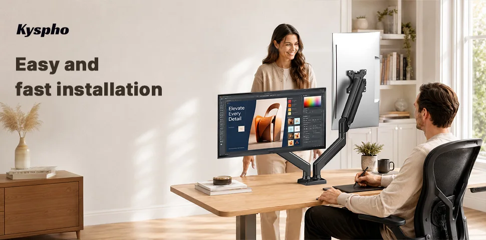 Single Monitor Arm 13-34 Inch, Adjustable Gas Spring Arm, Monitor Desk Mount for 4.4-19lbs, VESA 75/100mm with C-Clamp/Grommet Base, Ergonomic Stand for Work/Gaming