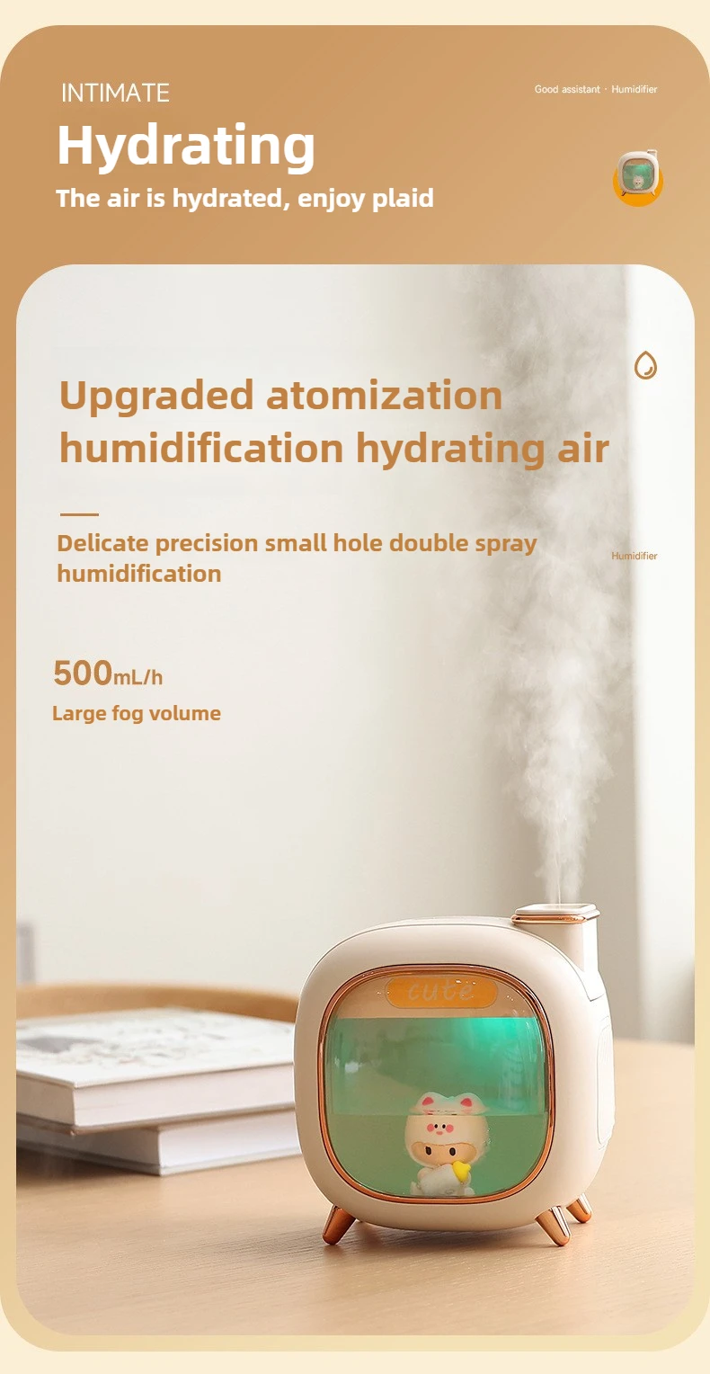 Cartoon Dolls Ultrasonic Air Humidifier 500ML Large Capacity Aroma Essential Oil Diffuser USB Colourful Breathing Night Lights