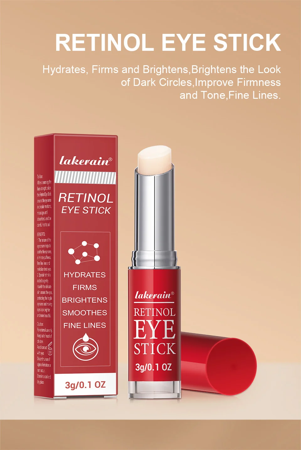 Lakerain Retinol Eye Cream Stick Moisturizing, firming Removing Eye Bags Lightening Lines And Smoothing Dark Circles Eye Cream