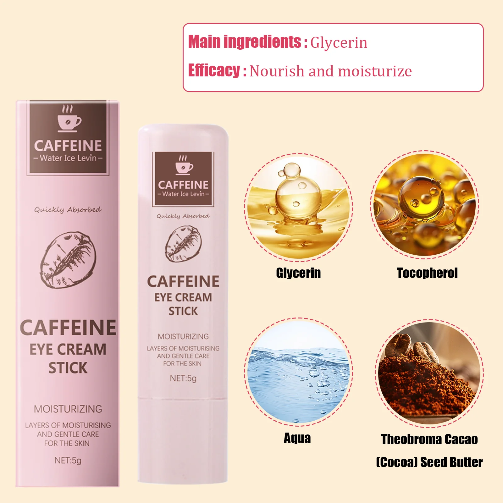 Caffeine Eye Cream Stick Nourishes the Skin, Improves Fine Lines, Relieves Eye Bags and Dark Circles, and Brightens the Eye Skin