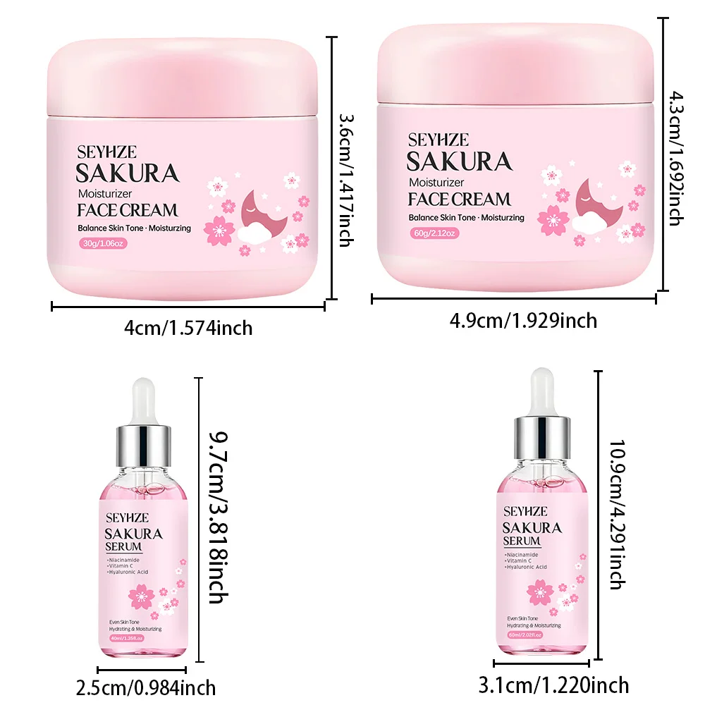 SEYHZE Sakura Collagen Essence + Moisturizing Cream Facial Care Set - 2pcs Packed with Collagen Peptides Vitamin C/E Aloe Niacin