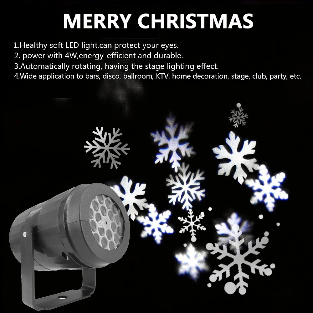 LED USB Snowflake Projector Holiday Lights Christmas Projection Stage Lamp Snow Spotlight for Navidad New Year 2027 Party Decor