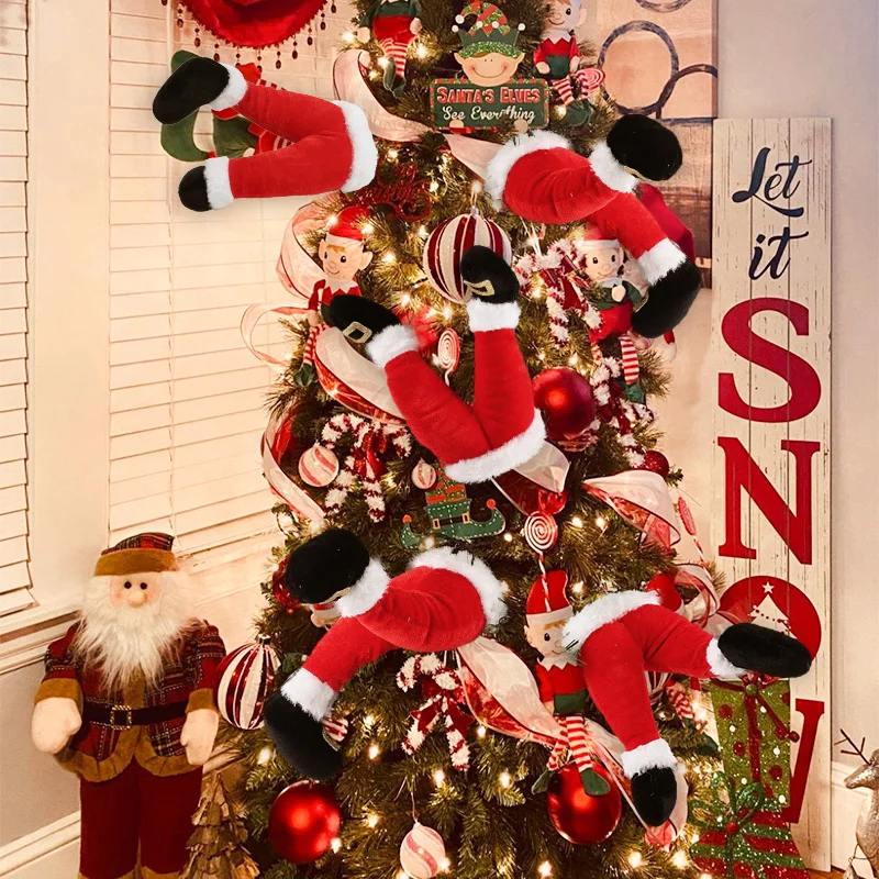 Santa Claus Elf Legs Doll Christmas Tree Decoration Home Fireplace Hanging Ornament Xmas Tree Picks New Year Party Supplies Gift