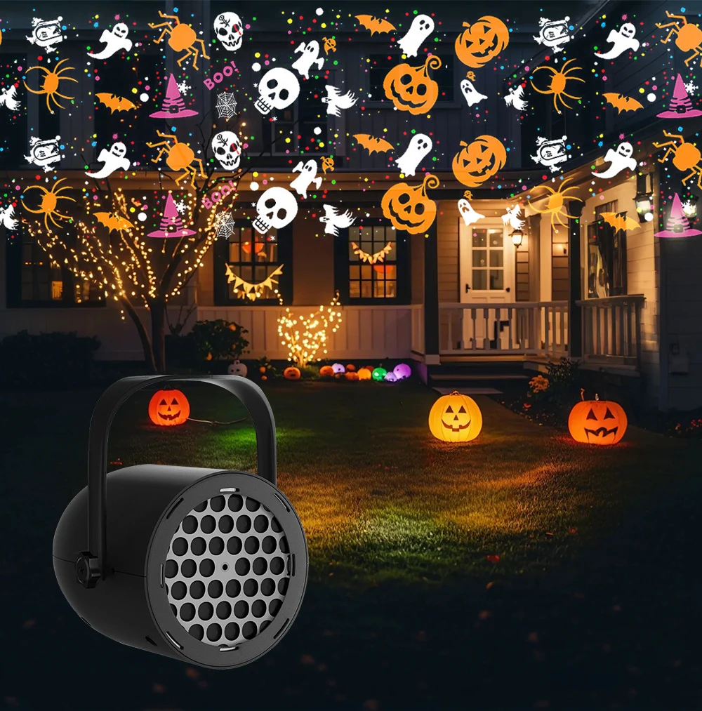 LED Halloween Christmas Pattern Projection Light USB 5V Party Decorative Lamp Pumpkin Ghost Snowflake Rotating Projector Lamp
