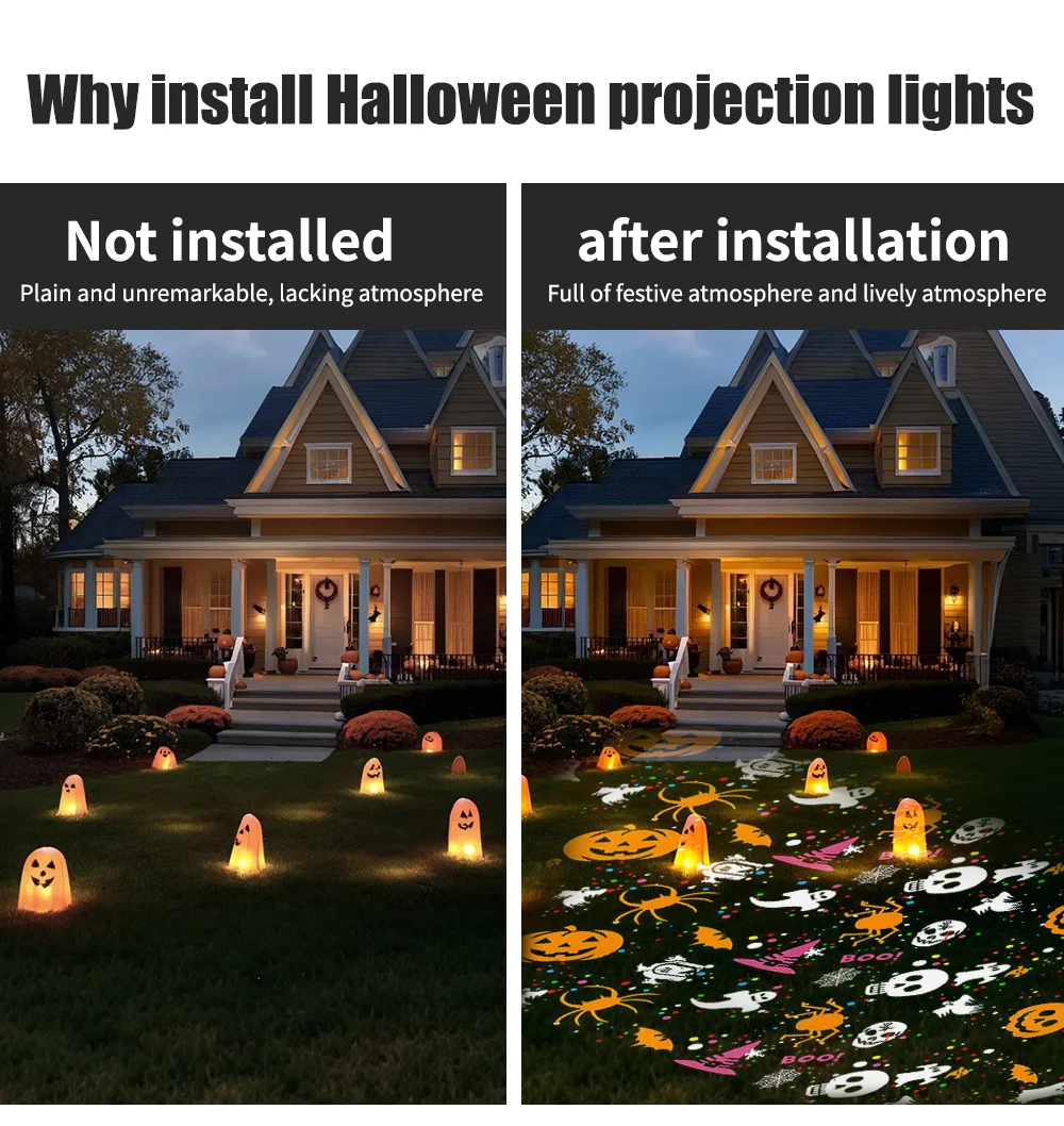 LED Halloween Christmas Pattern Projection Light USB 5V Party Decorative Lamp Pumpkin Ghost Snowflake Rotating Projector Lamp