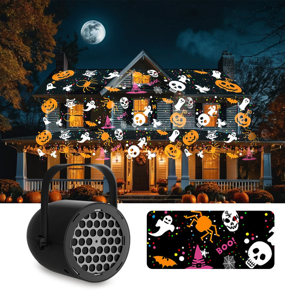 LED Halloween Christmas Pattern Projection Light USB 5V Party Decorative Lamp Pumpkin Ghost Snowflake Rotating Projector Lamp