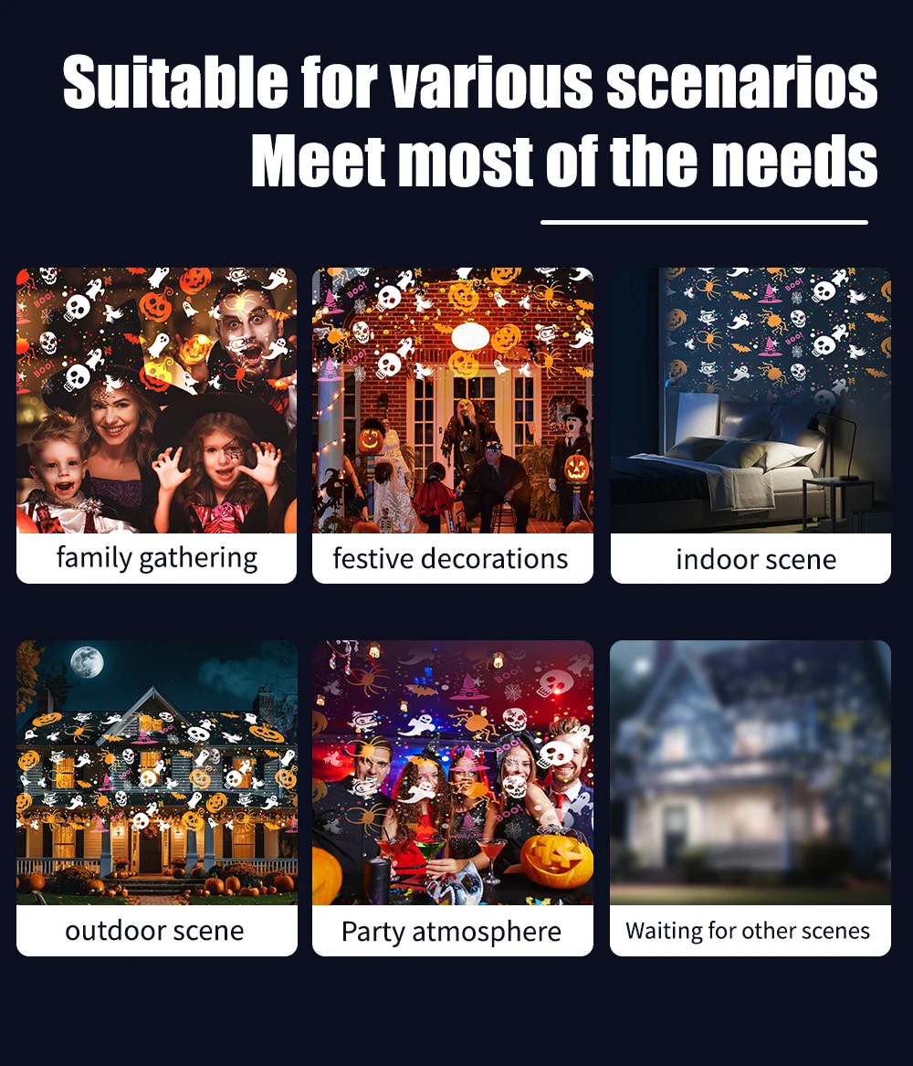 LED Halloween Christmas Pattern Projection Light USB 5V Party Decorative Lamp Pumpkin Ghost Snowflake Rotating Projector Lamp