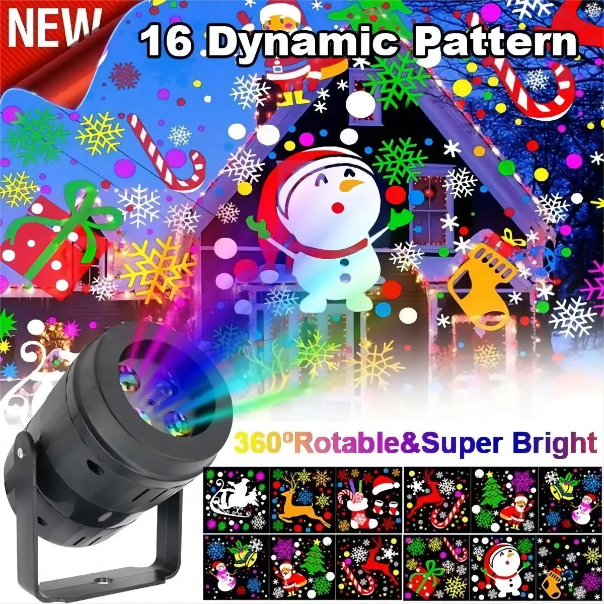 16 Pattern Christmas Projector Lights Outdoor/Indoor Holiday Projection LED Night Lamp for Home Xmas 2026 New Year Party Decor
