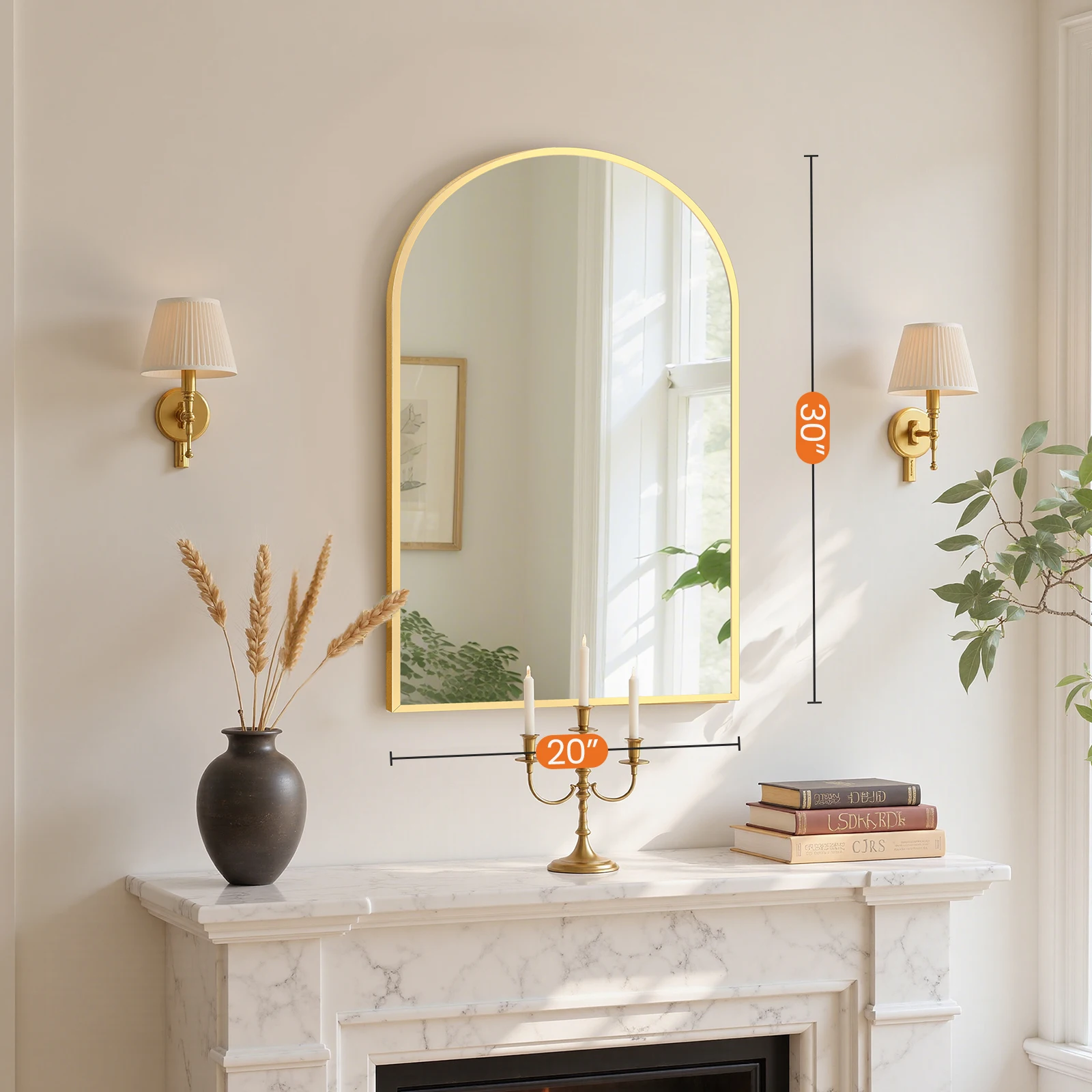 MCQ Arched Bathroom Mirror or Over Sink Wall Mounted Aluminum Alloy Frame Mirror Horizontal or Vertical Hanging Modern Wall Mount Vanity Mirror for Home
