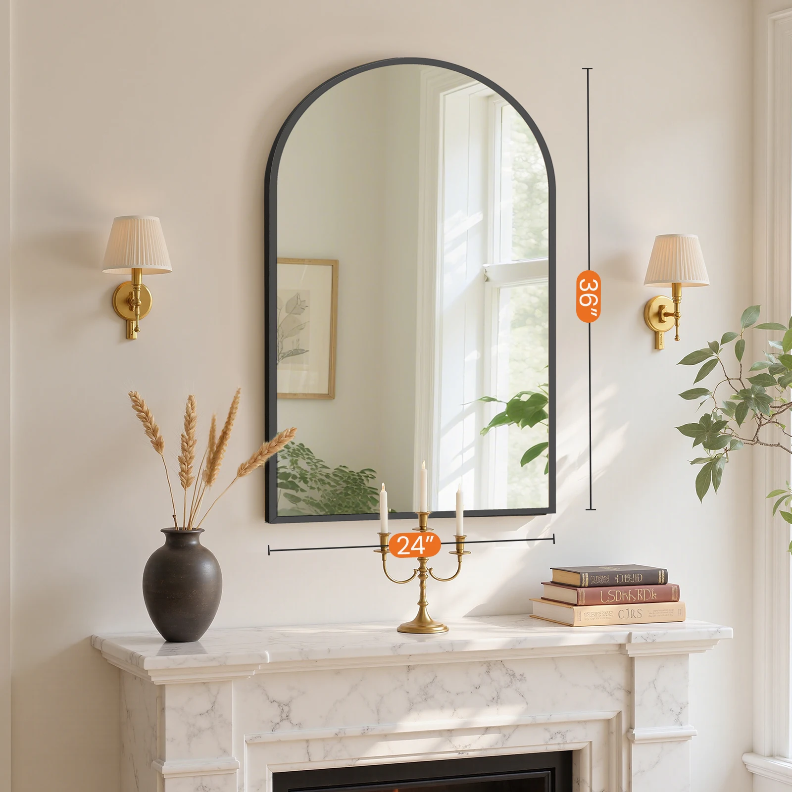 MCQ Arched Bathroom Mirror or Over Sink Wall Mounted Aluminum Alloy Frame Mirror Horizontal or Vertical Hanging Modern Wall Mount Vanity Mirror for Home