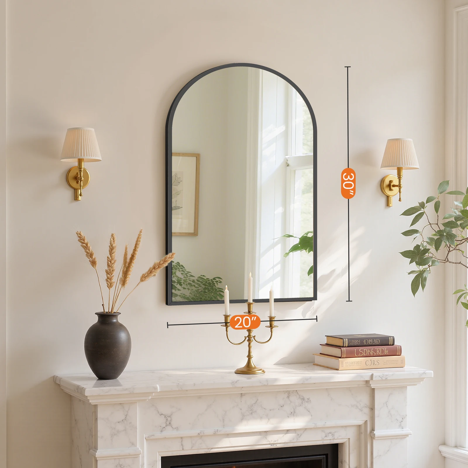 MCQ Arched Bathroom Mirror or Over Sink Wall Mounted Aluminum Alloy Frame Mirror Horizontal or Vertical Hanging Modern Wall Mount Vanity Mirror for Home
