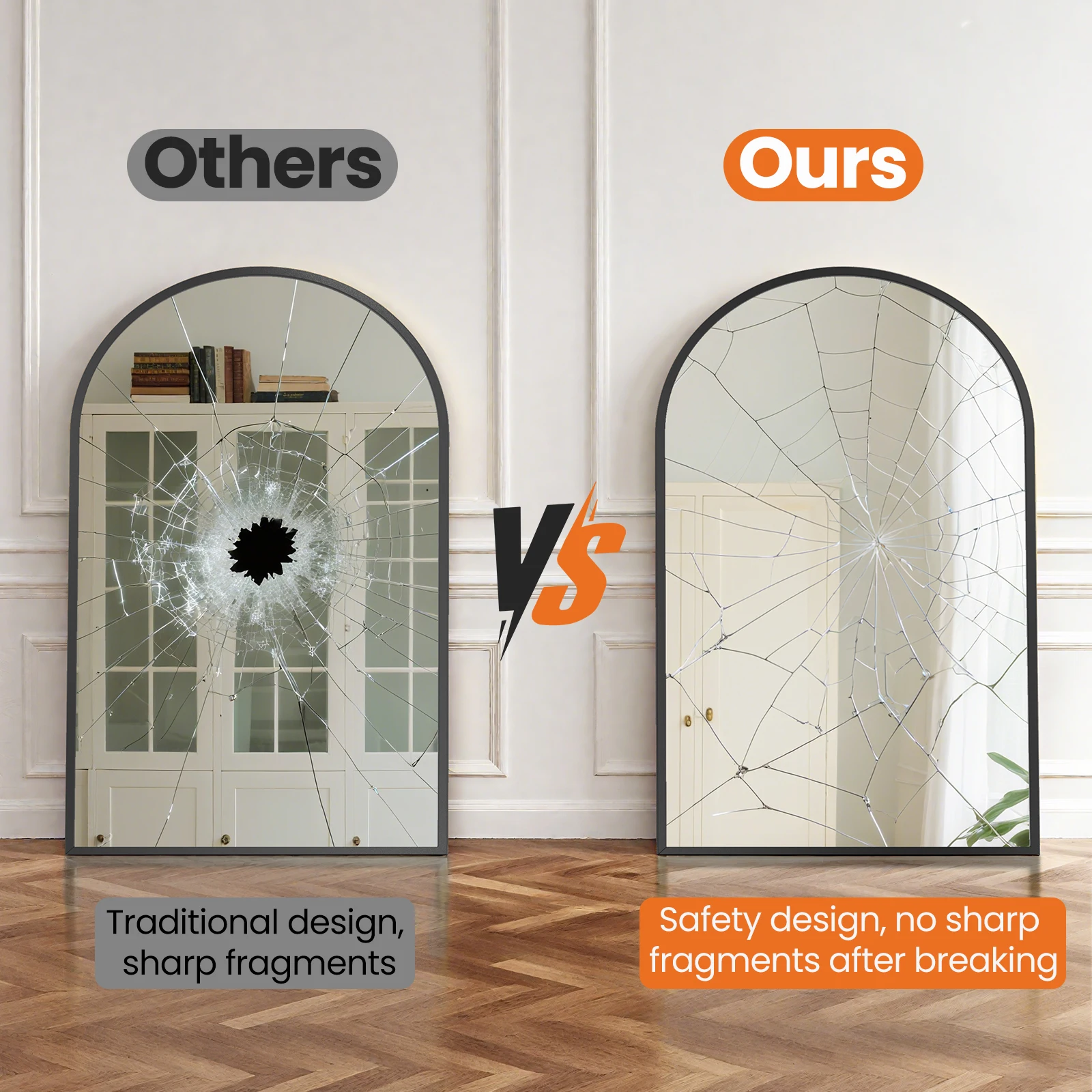 MCQ Arched Bathroom Mirror or Over Sink Wall Mounted Aluminum Alloy Frame Mirror Horizontal or Vertical Hanging Modern Wall Mount Vanity Mirror for Home