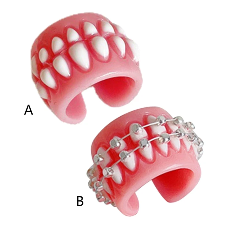 Punk Funny Colorful Acrylic Teeth Rings For Women Hip Hop Cartoon Teeth Mouth Ring Geometric Resin Ring Party Jewelry