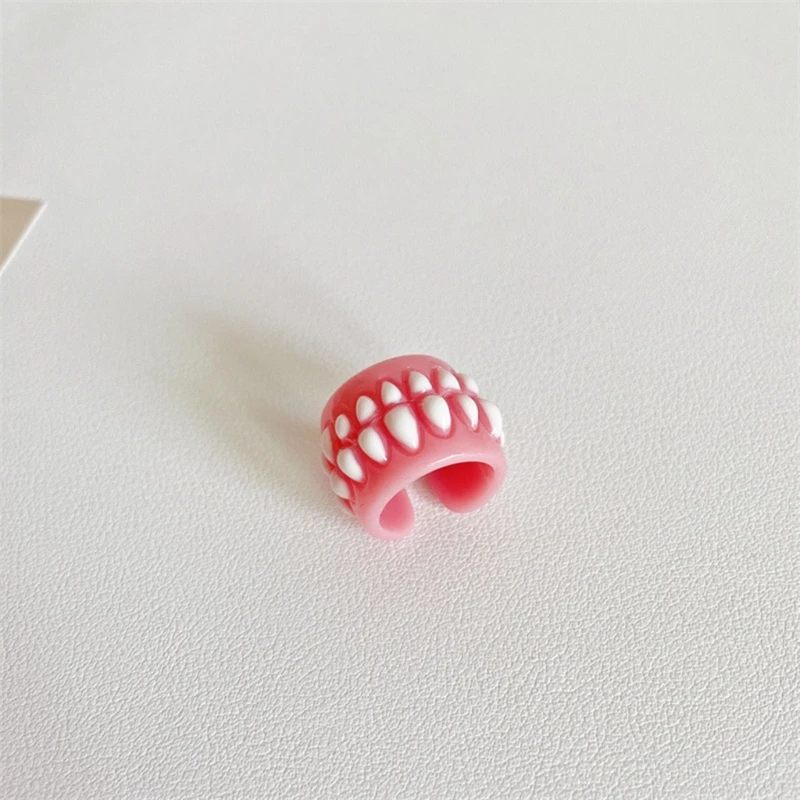 Punk Funny Colorful Acrylic Teeth Rings For Women Hip Hop Cartoon Teeth Mouth Ring Geometric Resin Ring Party Jewelry