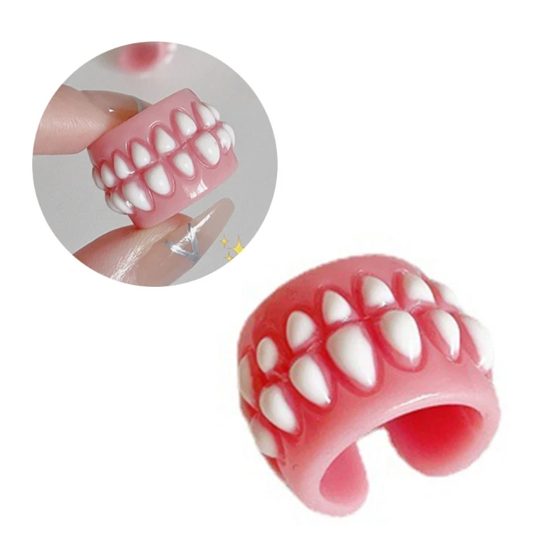 Punk Funny Colorful Acrylic Teeth Rings For Women Hip Hop Cartoon Teeth Mouth Ring Geometric Resin Ring Party Jewelry
