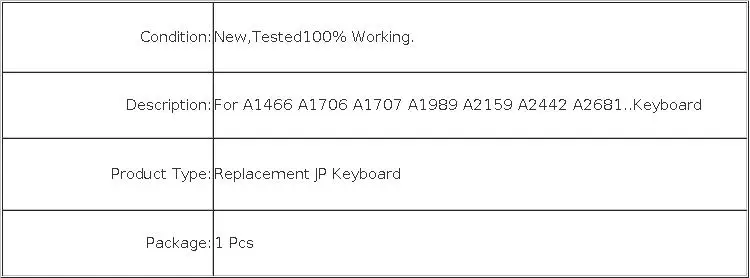Laptop JP Japanese Keyboard For Macbook A1466 A1534 A1706 A2141 A2442 A2485 A2251 A2289 A2179 A2337 A2338 A2681 A2779 A2780