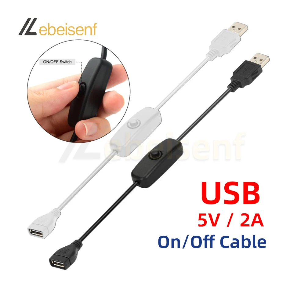 5V 2A USB Inline On Off Button Switch Cable Male to Female USB Cord for LED Strip Desk Lamp USB Powered Small Electronic Devices