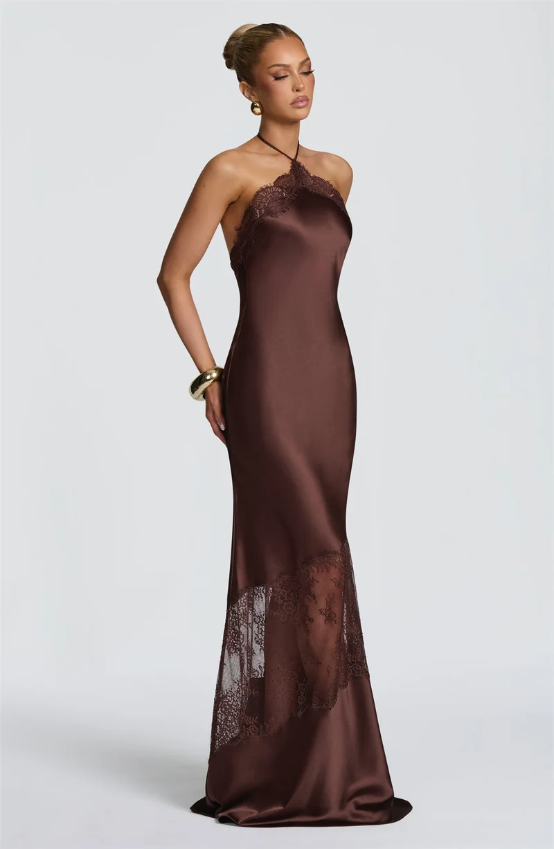 Blifanbo Halter Neck Leopard Print Sexy Maxi Dress Women Elegant Off-shoulder Stain Sleeveless Backless Club Party Long Dress