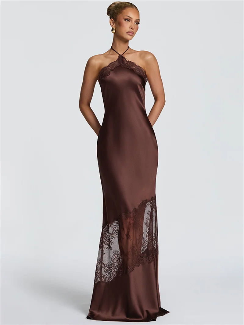 Blifanbo Halter Neck Leopard Print Sexy Maxi Dress Women Elegant Off-shoulder Stain Sleeveless Backless Club Party Long Dress