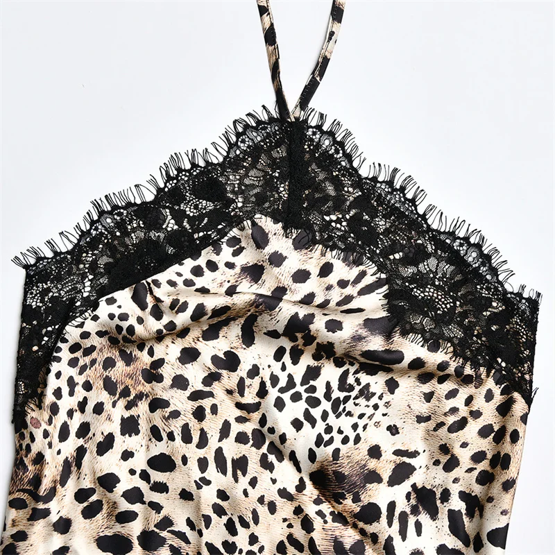 Blifanbo Halter Neck Leopard Print Sexy Maxi Dress Women Elegant Off-shoulder Stain Sleeveless Backless Club Party Long Dress