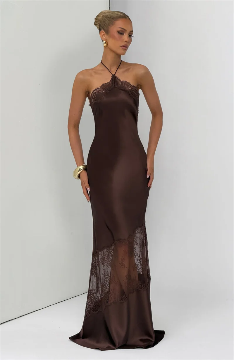 Blifanbo Halter Neck Leopard Print Sexy Maxi Dress Women Elegant Off-shoulder Stain Sleeveless Backless Club Party Long Dress