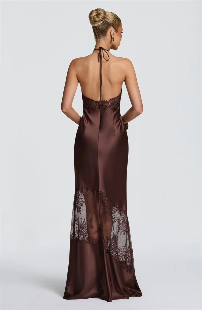 Blifanbo Halter Neck Leopard Print Sexy Maxi Dress Women Elegant Off-shoulder Stain Sleeveless Backless Club Party Long Dress