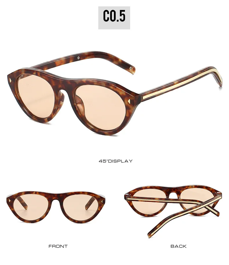 vintage Small Round Cat Eye Sunglasses for Women New Fashion Rivet sexy Black Leopard Sun Glasses Ladies Trendy Outdoor Shades