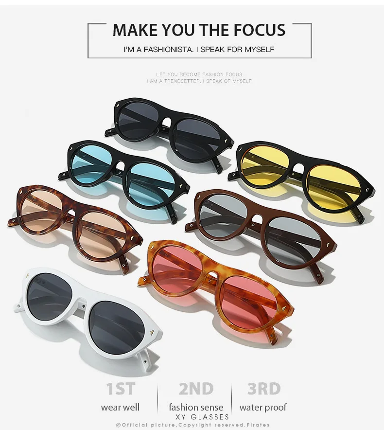 vintage Small Round Cat Eye Sunglasses for Women New Fashion Rivet sexy Black Leopard Sun Glasses Ladies Trendy Outdoor Shades