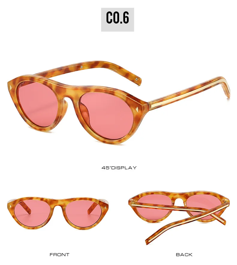 vintage Small Round Cat Eye Sunglasses for Women New Fashion Rivet sexy Black Leopard Sun Glasses Ladies Trendy Outdoor Shades