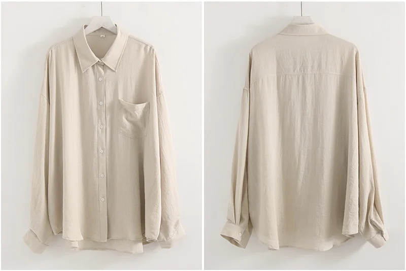 Linen Blue Button Down Shirt For Women Luxury Oversize Tops Summer Long Sleeve Basic Thin Women's White Linen Shirts Ladies Pink