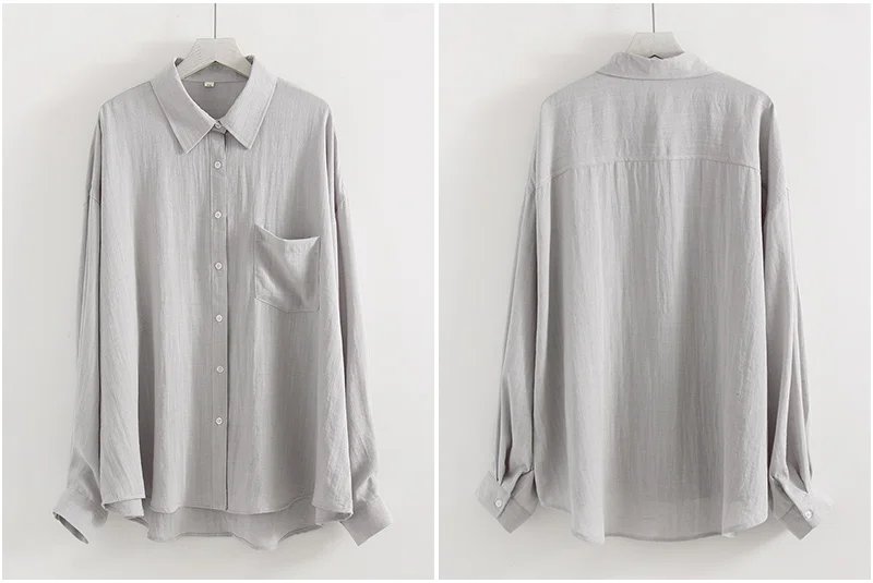 Linen Blue Button Down Shirt For Women Luxury Oversize Tops Summer Long Sleeve Basic Thin Women's White Linen Shirts Ladies Pink