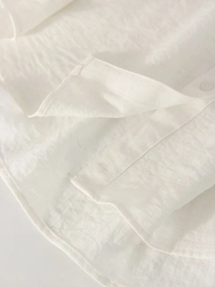 Linen Blue Button Down Shirt For Women Luxury Oversize Tops Summer Long Sleeve Basic Thin Women's White Linen Shirts Ladies Pink
