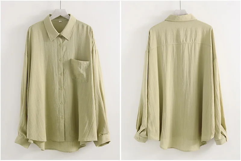 Linen Blue Button Down Shirt For Women Luxury Oversize Tops Summer Long Sleeve Basic Thin Women's White Linen Shirts Ladies Pink