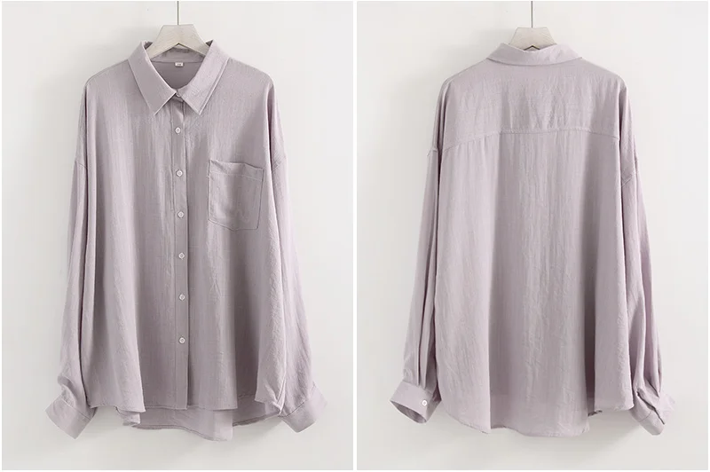 Linen Blue Button Down Shirt For Women Luxury Oversize Tops Summer Long Sleeve Basic Thin Women's White Linen Shirts Ladies Pink